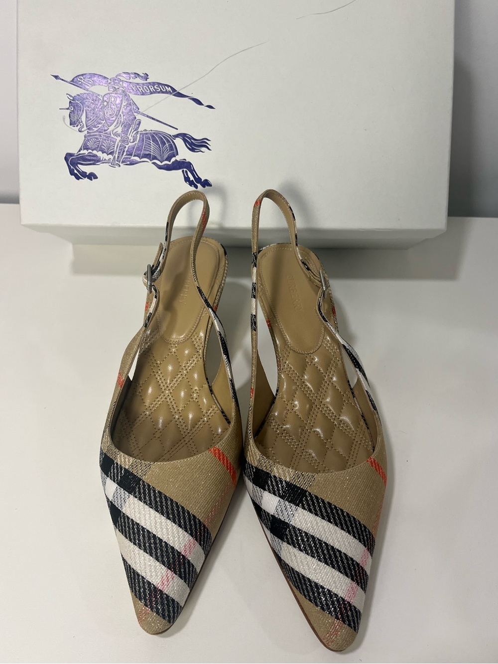 Burberry Women's Check Dame Slingback Pumps - Picture 2 of 10